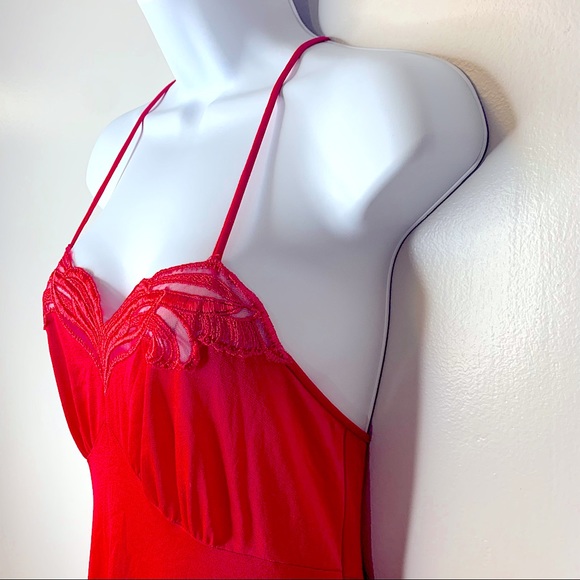 Vintage Miss Elaine Red Long Nightgown Size Medium - Picture 5 of 10